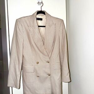 Zara Checked Cream Double-Breasted Blazer